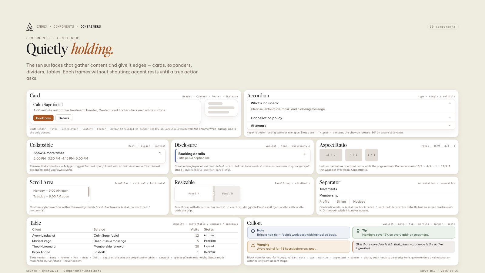 Lumos brand book slide: Containers