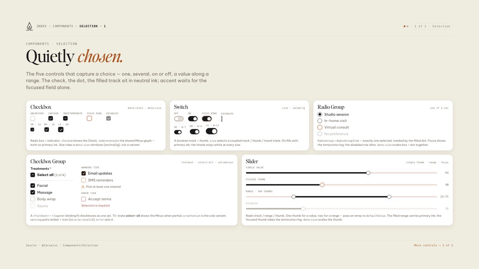 Lumos brand book slide: Selection · 1