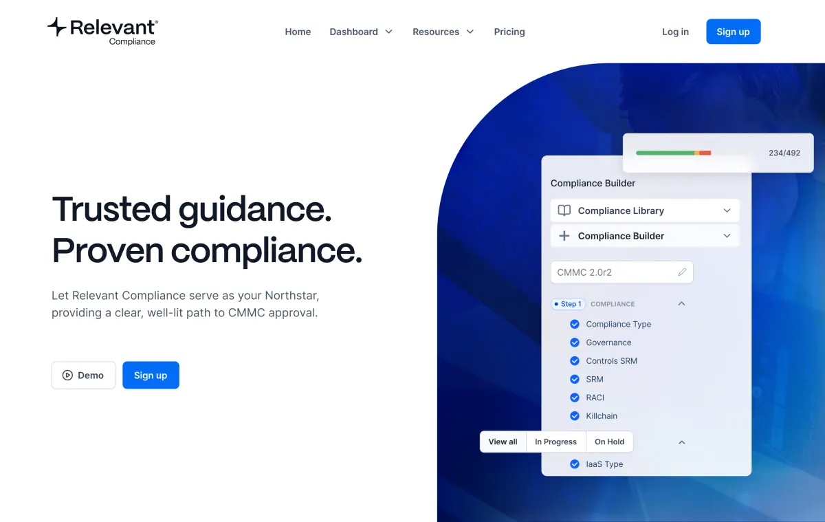 Sprint 2 redesign: landing direction B, the Compliance Builder beside the headline.