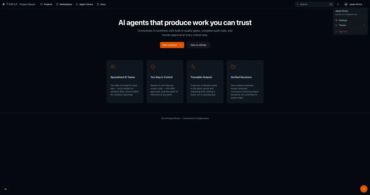 Tarva Project Room: landing
